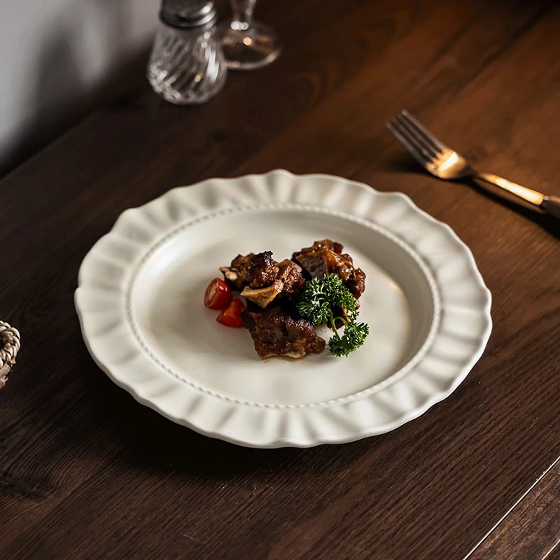 两只装奶油风陶瓷盘高级感西餐盘甜品盘家用菜盘意面盘早餐沙拉盘