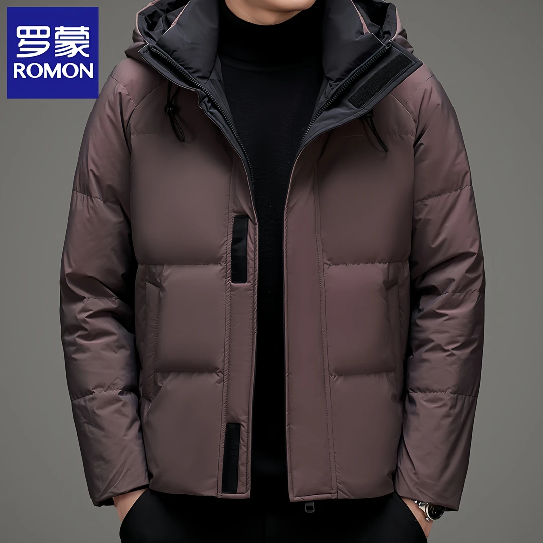 Romon/罗蒙羽服男士冬季加厚款保暖男装外套时尚带帽防风防寒服