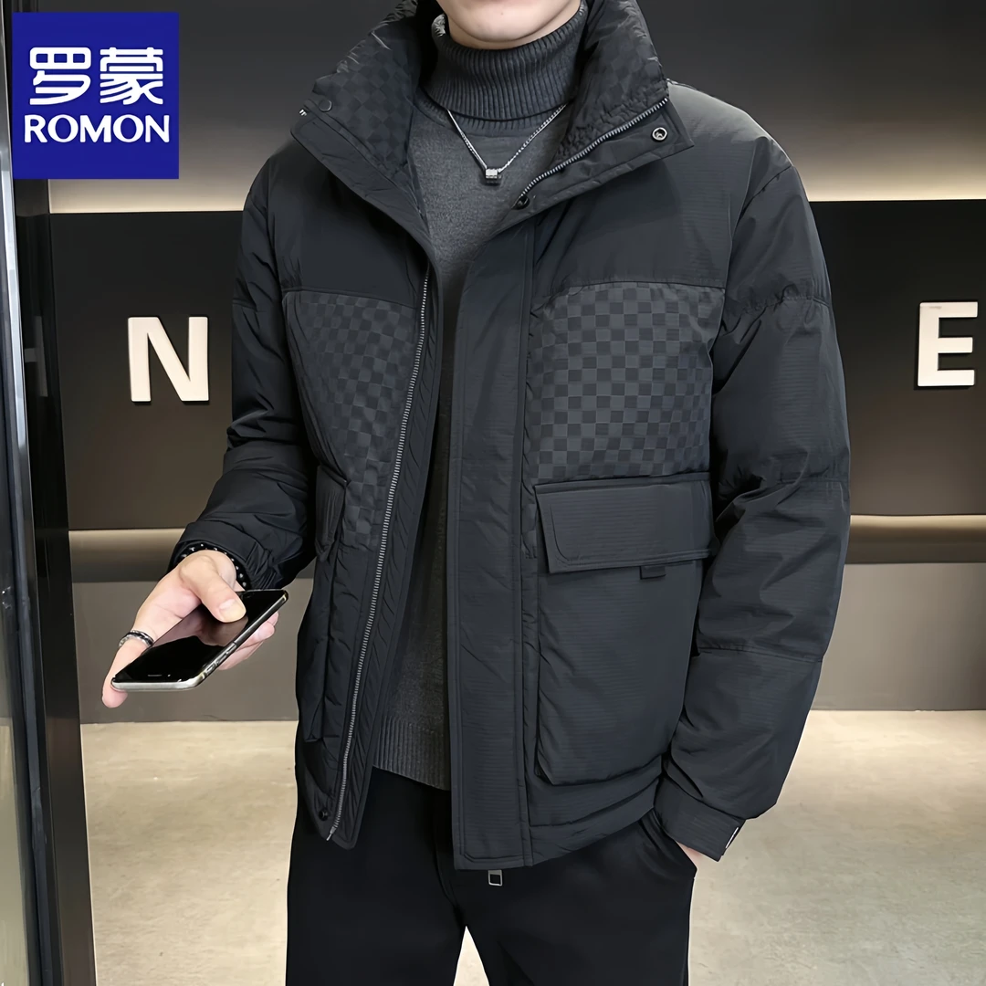 Romon/罗蒙男士保暖羽绒服冬季新款时尚潮流短款立领轻薄休闲外套