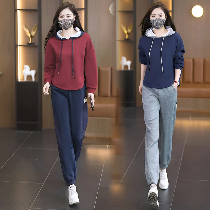 大码连帽卫衣休闲裤套装女2025春新款时尚洋气遮肚显瘦时尚两件套