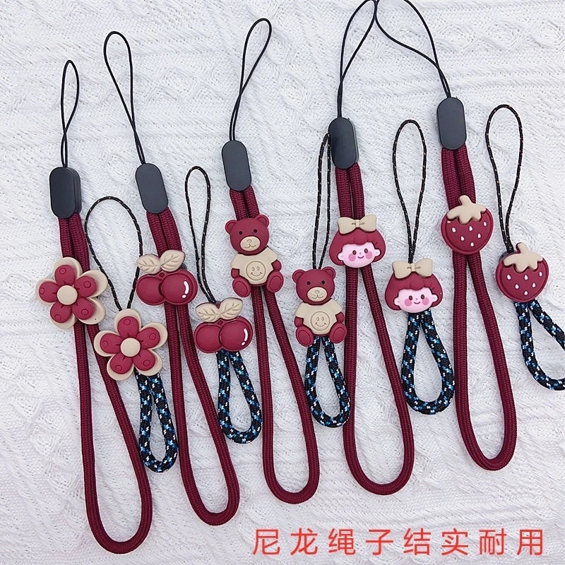手机挂绳手腕绳酒红色小熊指环绳子卡通挂件网红钥匙可爱水杯挂饰