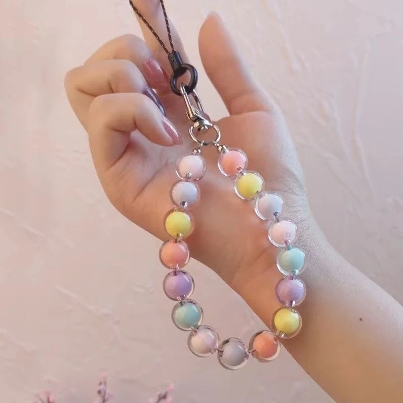 手机挂绳短款手工串珠圆珠子挂件ins网红挂饰防丢吊绳女款手腕带