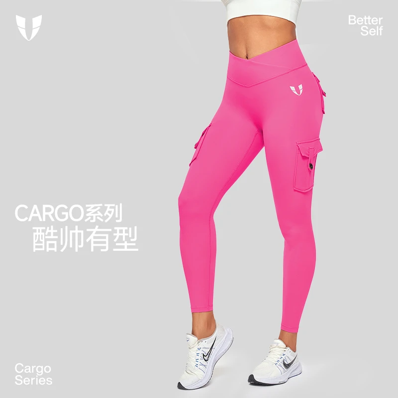 马甲线工装口袋健身裤跑步训练运动长裤紧身高腰瑜伽服F2332L558