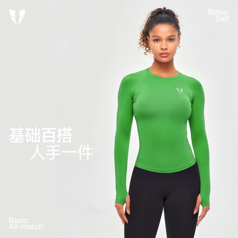 马甲线健身运动长袖防晒女上衣户外跑步弹力紧身瑜伽服F2411C600
