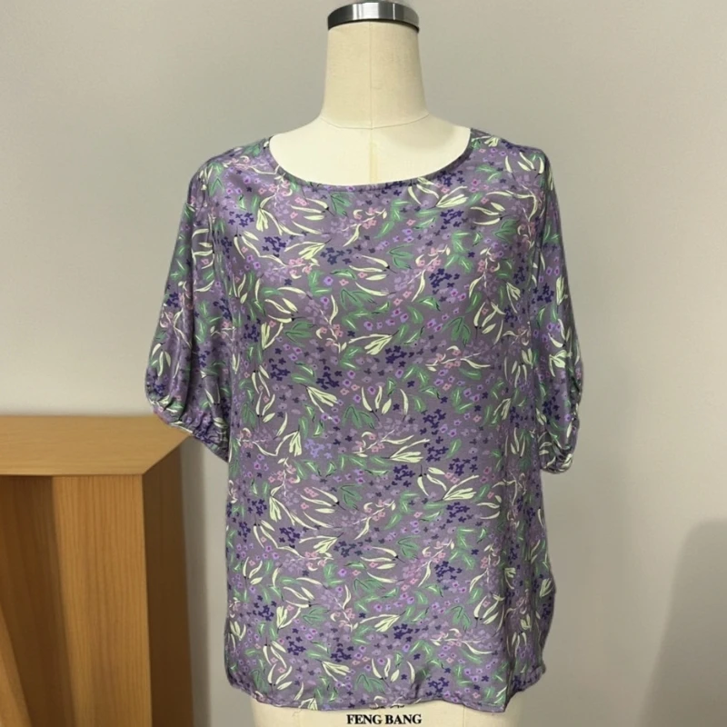 【034】100%桑蚕丝简约时尚百搭气质风宽松衬衫圆领5002-H55