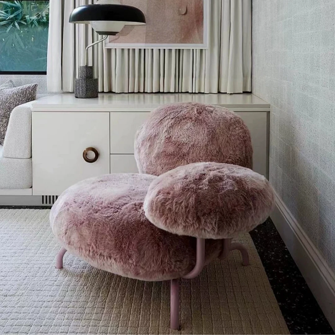 YOUKA edracipria单人沙发网红毛绒粉扑单椅客厅阳台休闲沙发躺椅