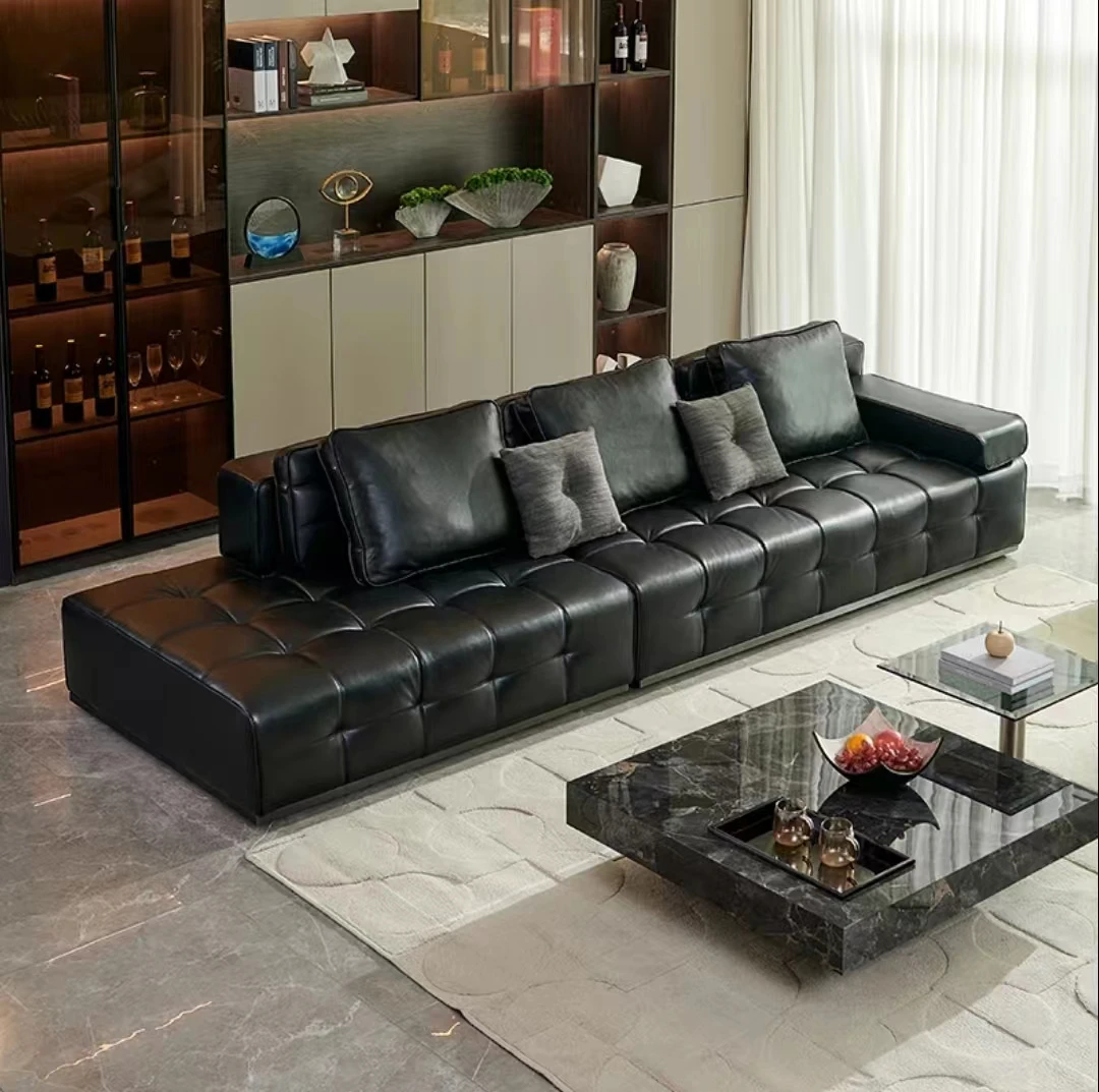 YOUKA Minotti Lawrence劳伦斯意式极简直排L型U型头层牛皮真皮