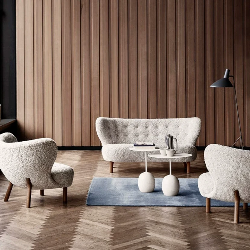 YOUKA 北欧羊羔绒创意单人沙发客厅复古奶油休闲椅网红沙发侘寂风