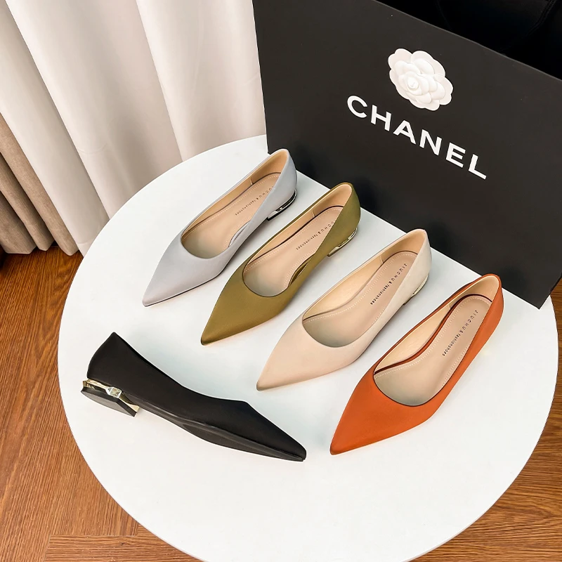 玖橱法式尖头气质单鞋女2025春新款韩版软底晚晚风温柔平底鞋女