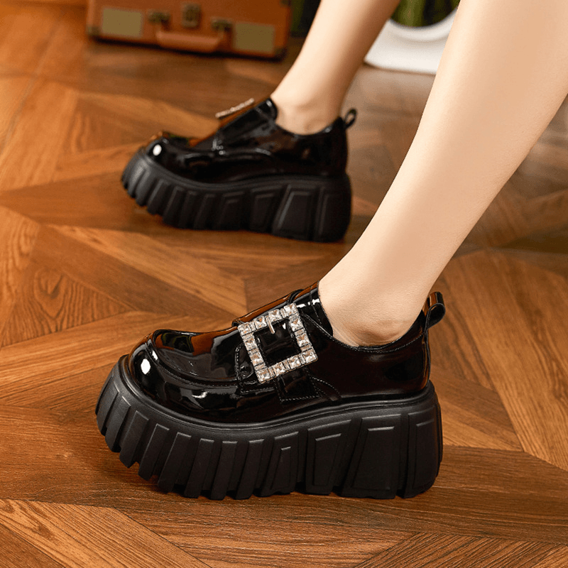 厚底乐福女秋季黑色松糕小皮鞋时尚百搭小个子内增高女鞋