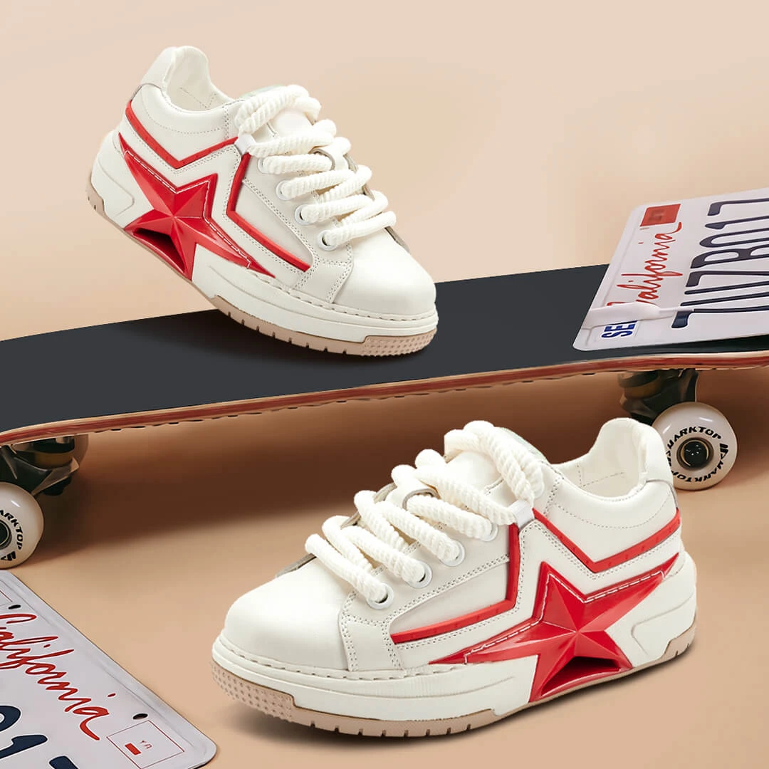 五角心踏星步梦系列星星鞋男女厚底潮流白红色低帮板鞋情侣休闲鞋