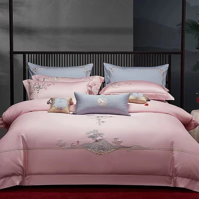 凤凰高端婚庆四件套手工刺绣纯棉全棉轻奢国风中式