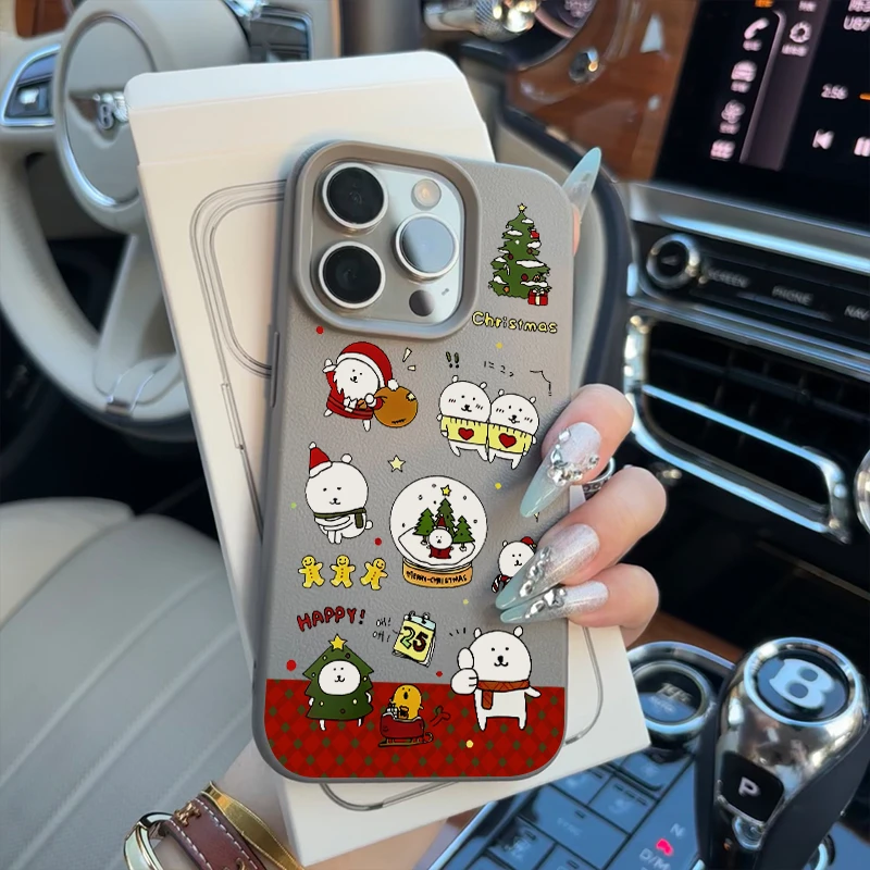 KEWU圣诞自嘲熊适用苹果16promax手机壳15plus荔枝纹14防摔13/12