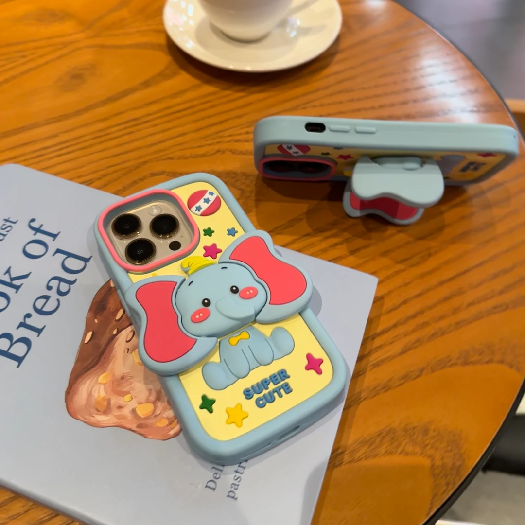 KUWU卡通小飞象苹果适用16promax手机壳立体硅胶防摔软壳