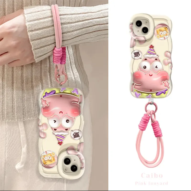 KEWU海绵宝宝派大星双支架适用苹果15promax手机壳挂绳iPhone16