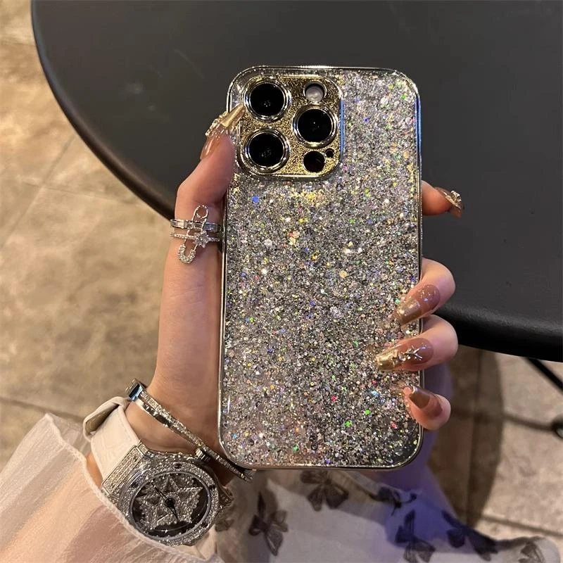 KEWU高级感奢华滴胶闪粉亮片适用iphone16/15promax手机壳14女13