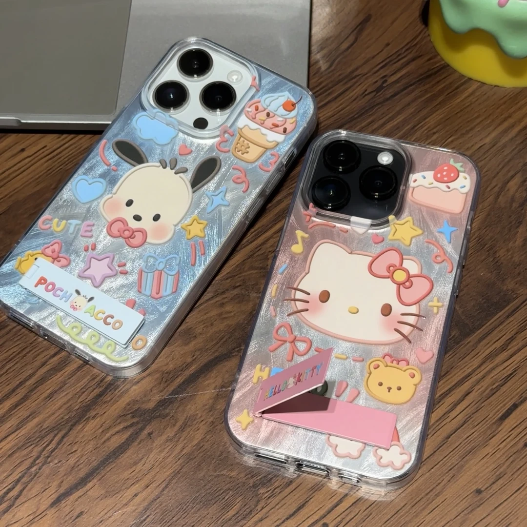 渐变KT猫帕恰狗支架适用苹果14vivo华为oppo小米iPhone15手机壳女