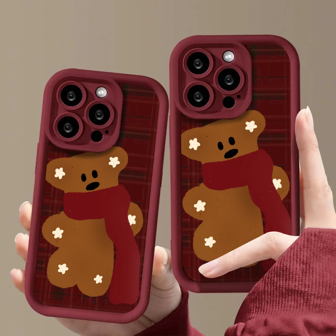 KEWU可爱围巾泰迪熊适用iPhone15/14手机壳苹果小米vivo华为oppo