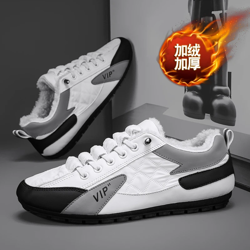 欧洲站男鞋冬季加绒保暖棉鞋一脚蹬休闲阿甘小白鞋爸爸开车豆豆鞋