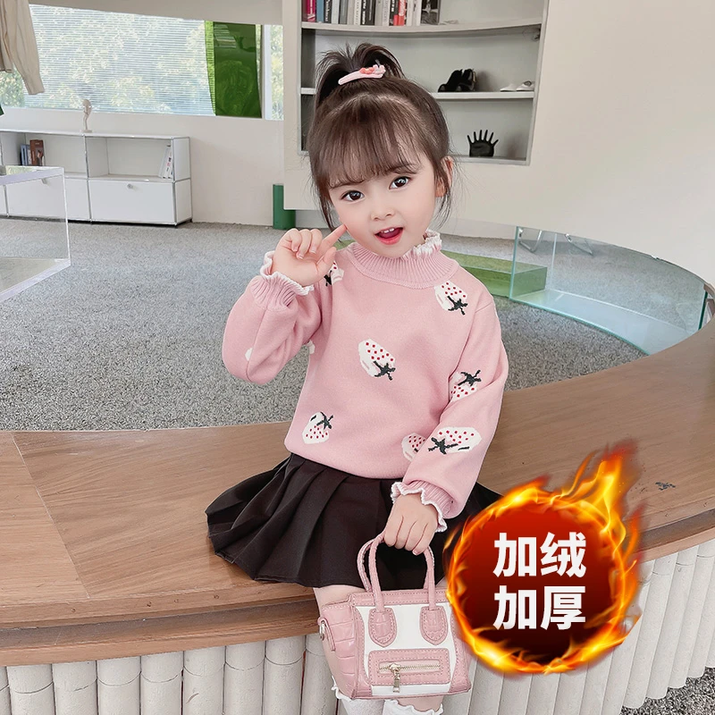 【芭比专享】T2118女童毛衣秋冬加绒加厚针织衫儿童打底衫套头潮