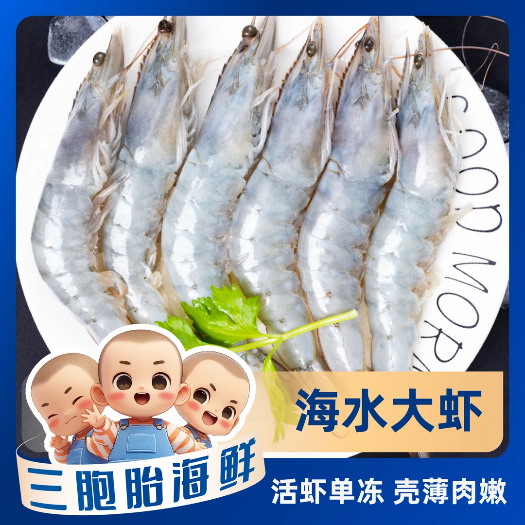 白虾【顺丰发货】①新鲜美味盐冻海洋大虾 24只左右/斤 500g/盒*3盒