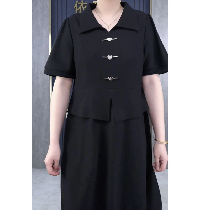 大码女装气质宽松翻领假两件连衣裙遮肉显瘦裙子 ZB5792