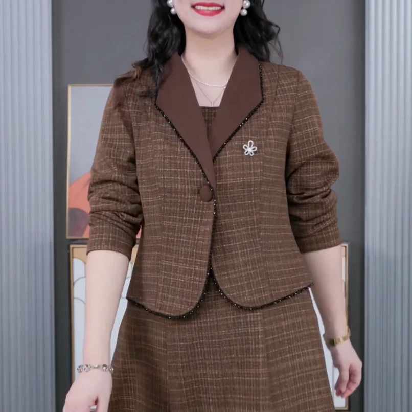 大码女装假两件宽松减龄洋气遮肉显瘦休闲中长款连衣裙ZB6177