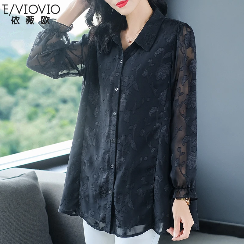 提花雪纺衫高端长袖气216538