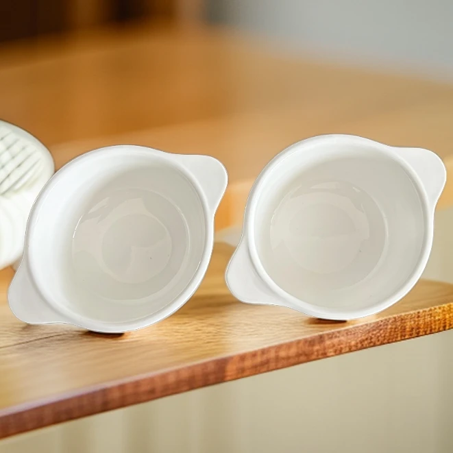 【佰陶匠】4只5英寸纯白双耳碗家用颜值陶瓷餐具米饭碗小碗蒸蛋碗