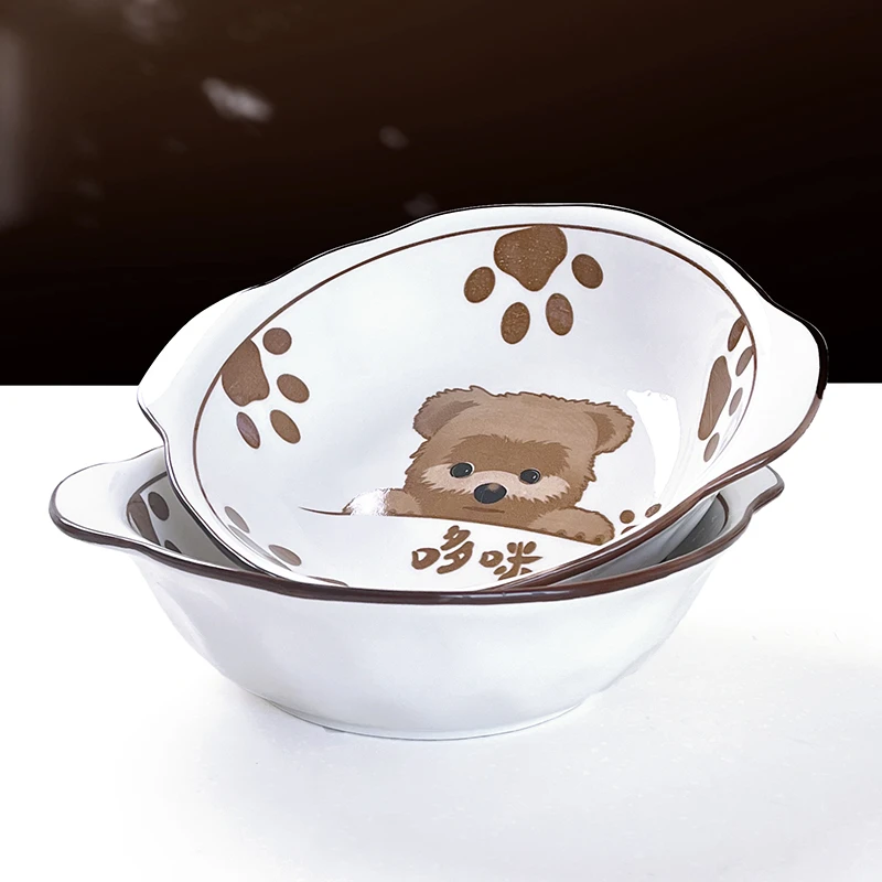 1只9英寸哆咪熊双耳碗家用颜值陶瓷餐具面碗汤碗沙拉碗菜盘