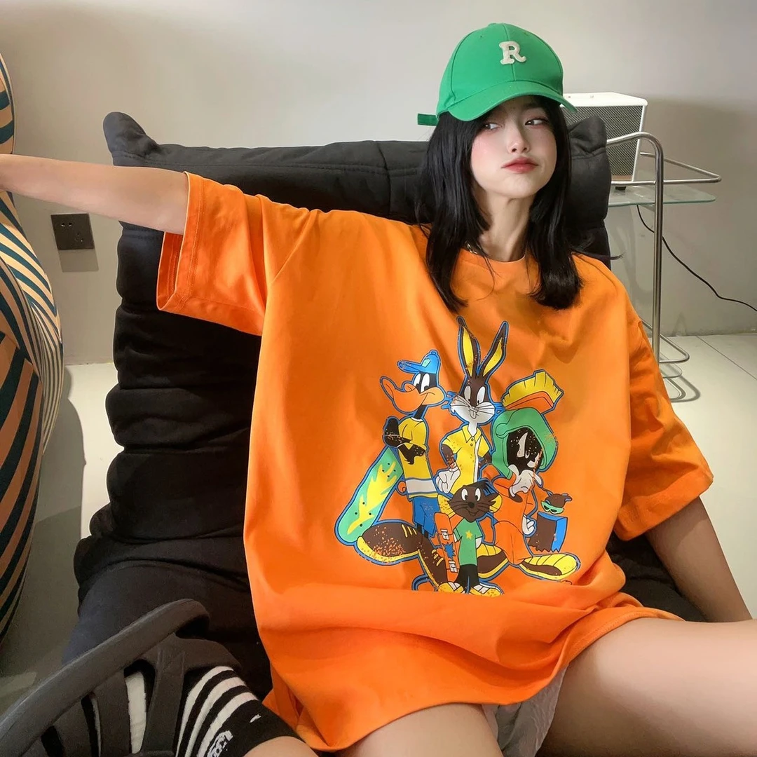 【大美红】四只卡通动物圆领短袖033026时尚韩版休闲青春潮流棉T