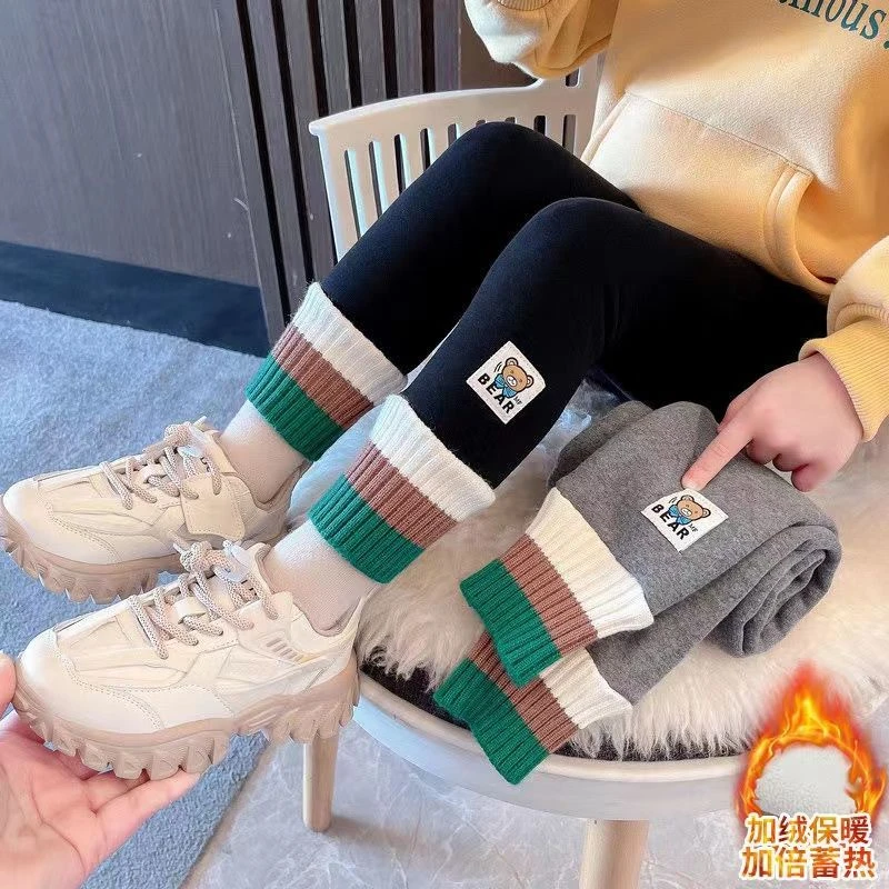 女童打底裤秋冬季洋气外穿儿童加绒裤子薄绒款加厚一体绒
