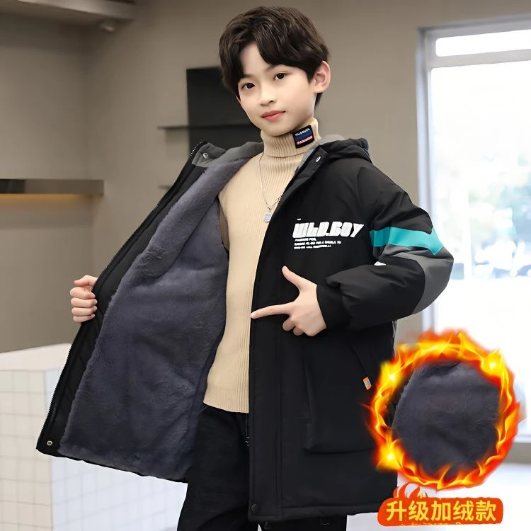 男童外套秋冬装2024新款儿童加绒加厚派克服中大童冬季中