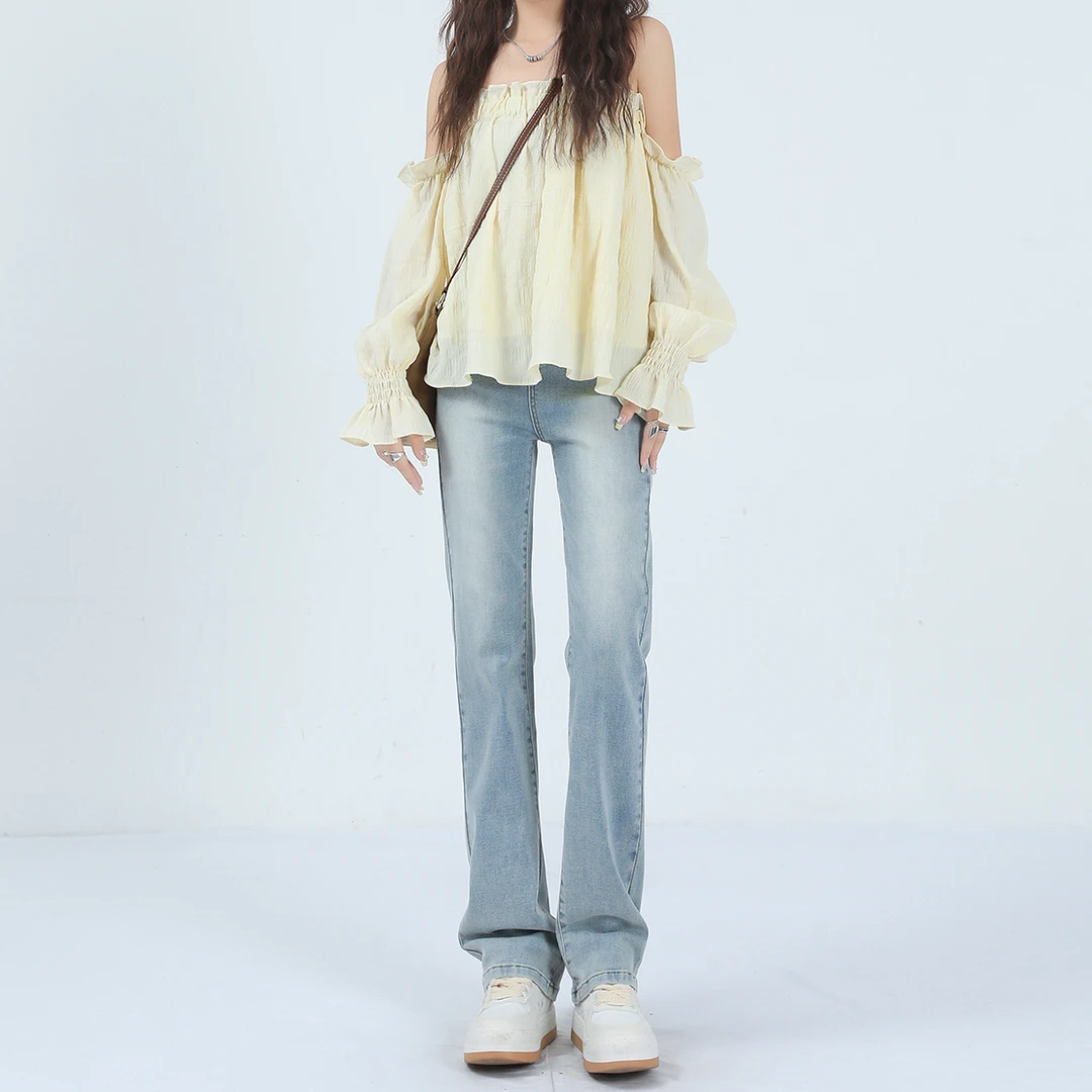 弹力垂感牛仔裤女宽松直筒九分高腰遮胯显瘦百搭休闲小个子烟管裤