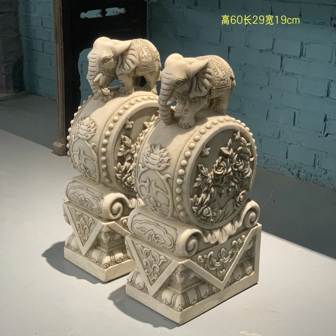 天然石材整石雕刻小象门墩庭院大门耐用抱鼓石 不含安装和卸车