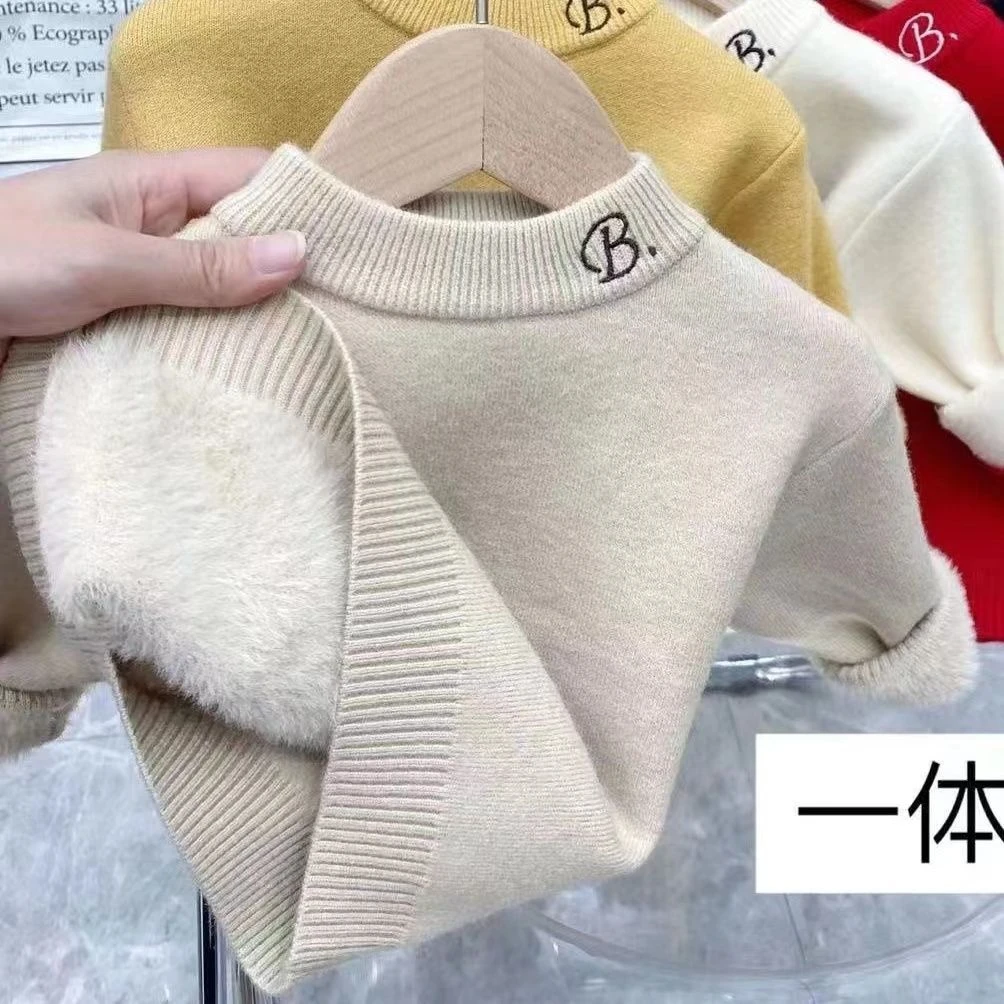 儿童加绒打底衫男童女童一体加厚半高领新款洋气长袖T恤童装宝宝