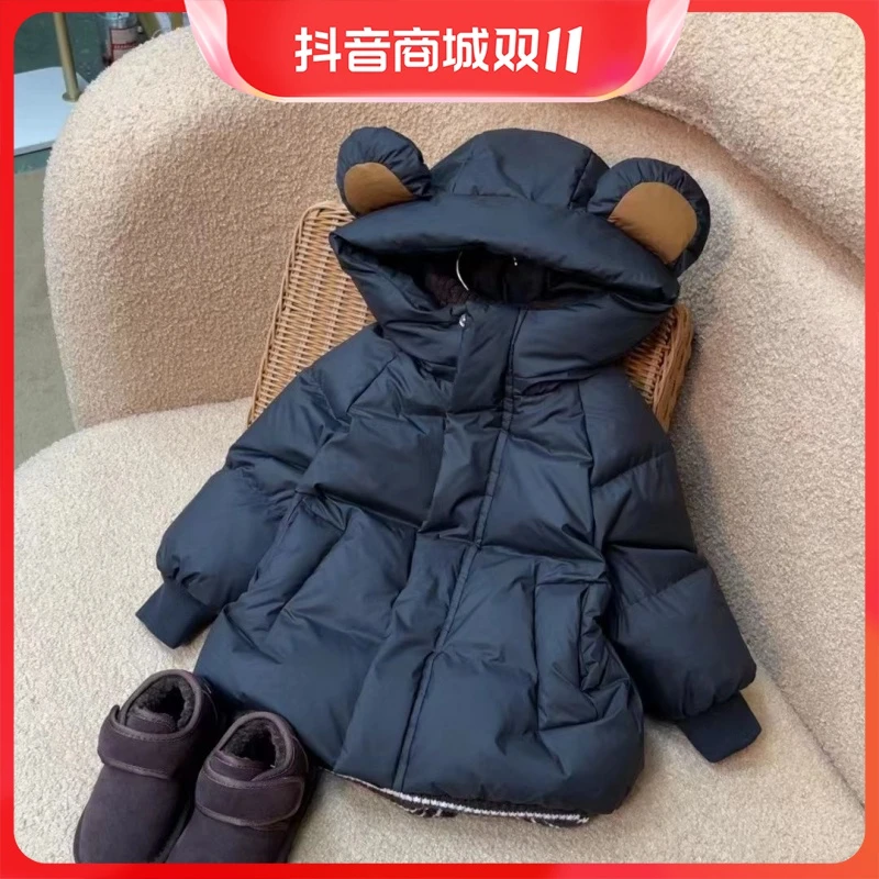 冬季女童冬装棉袄防寒保暖加厚中长款棉棉服yy洋气棉内胆连帽秋冬