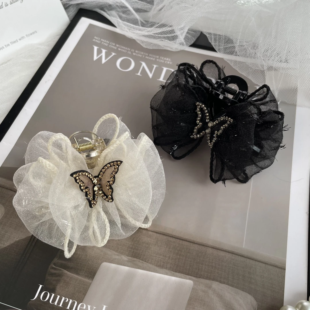 2024款轻奢气质蓬松高级感显发量闪钻蝴蝶泡泡抓夹防滑7cm抓夹