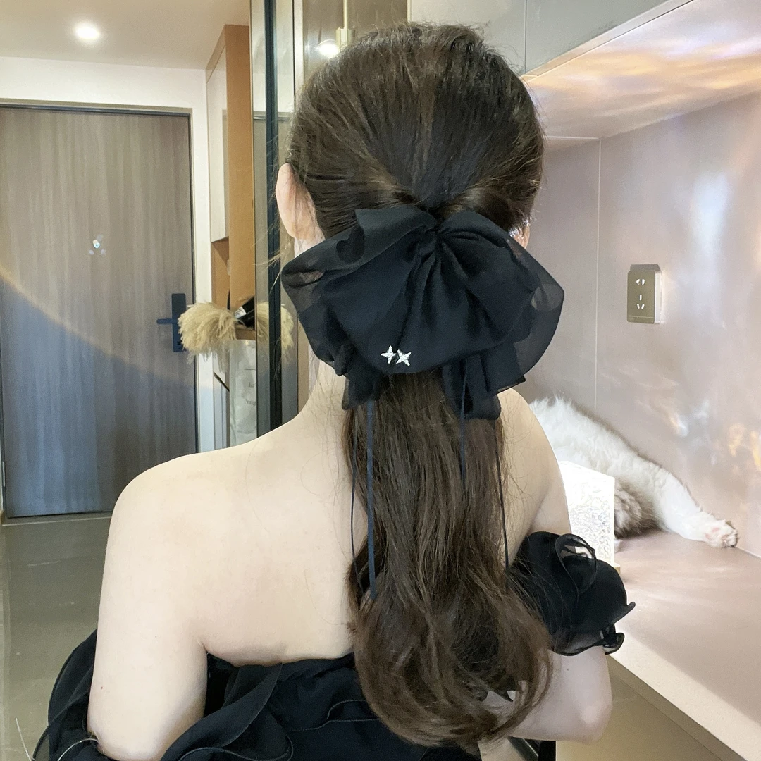 2024款法式温柔显脸小显发量后脑勺高端雪纺纱蝴蝶结抓夹盘发发夹