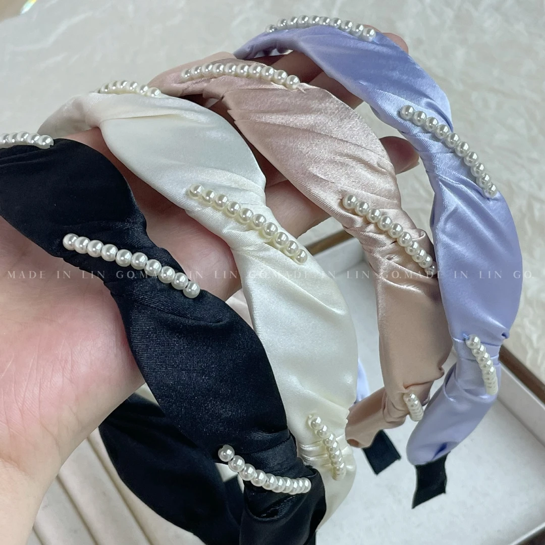 非金属布艺发饰 2023气质珍珠发箍网红高颅顶洗脸压发宽头箍发饰