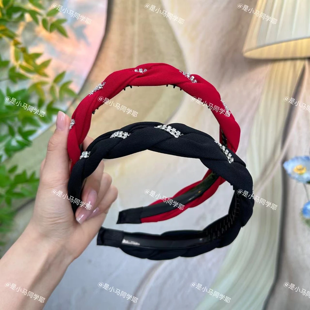 百搭简约时尚甜美小香风黑色带齿防滑编织气质发箍