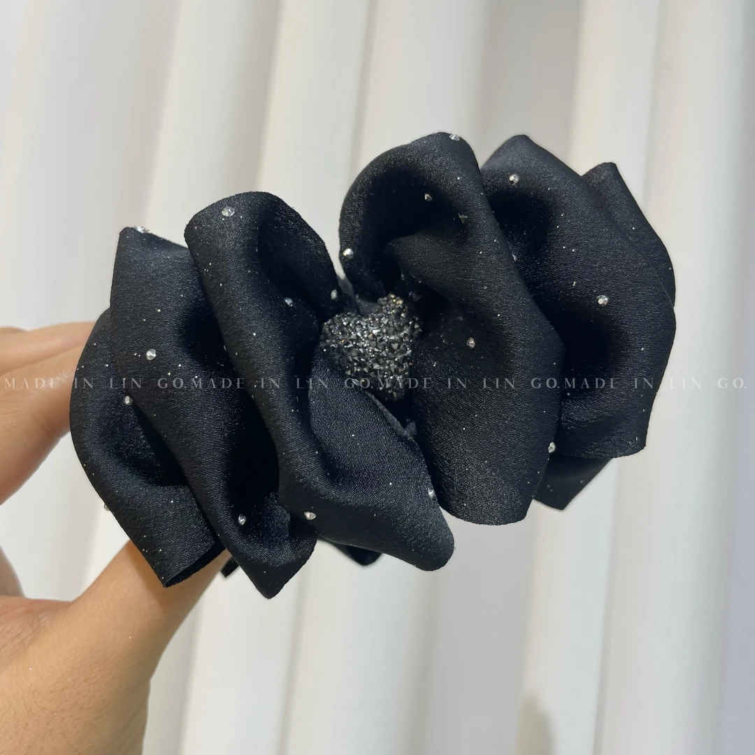 非金属布艺发饰 简约时尚气质百搭黑色优雅精致名媛风丸子夹头饰