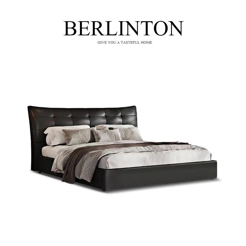 BERLINTON/铂林顿意式极简真皮床主卧室皮艺大床舒适羽绒轻奢婚床