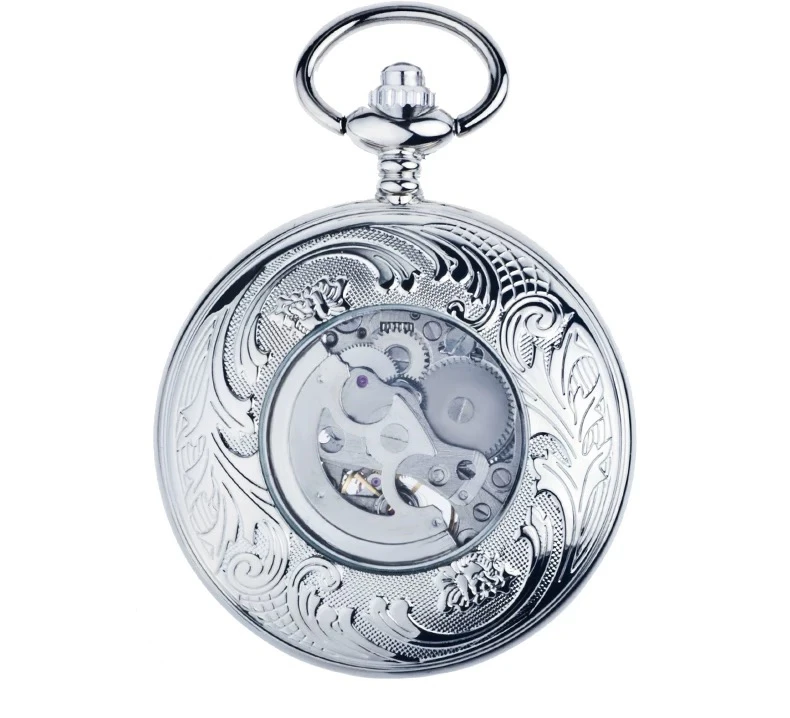 经典复古全自动机械怀表翻盖设计时尚男士手工双面创意个性银色