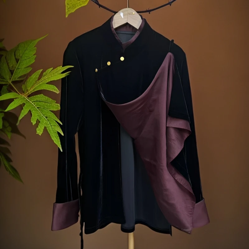 安克拉红撞色丝绒上衣女外套气质短款时尚休闲百搭秋季外套网红