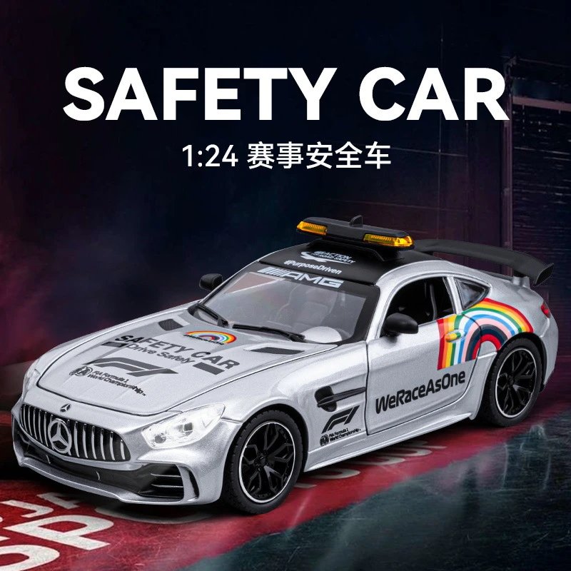 车致1:24 奔驰AMG GTR赛事安全车合金车模型声光回力避震转向喇叭