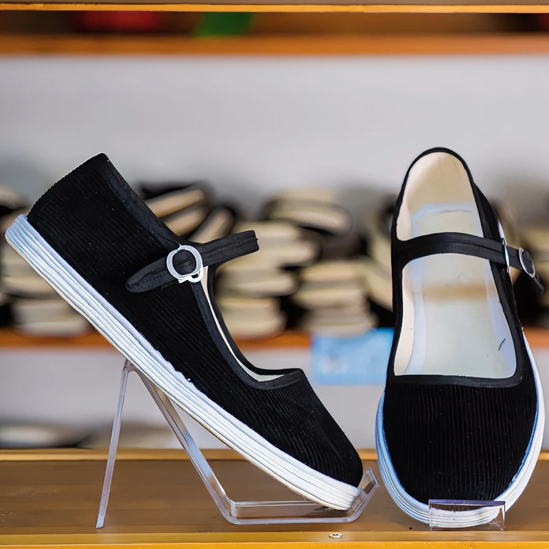 千层底布鞋女士方口细带鞋纯手工纳底传统工艺制做纯色灯芯绒布鞋