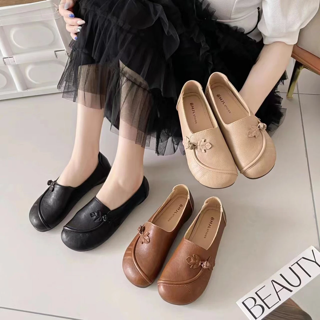 KAMANZHE/卡曼哲2024软底软面秋季复古风休闲豆豆鞋时尚女鞋