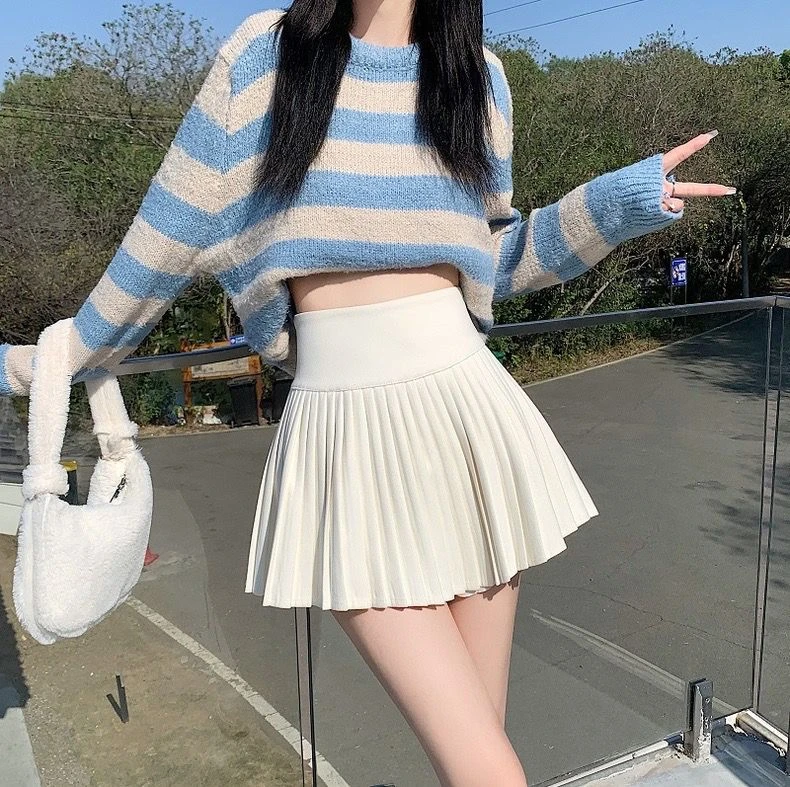 纯色百褶裙女2025秋冬新款高腰时尚减龄半身裙显瘦学院风a字短裙