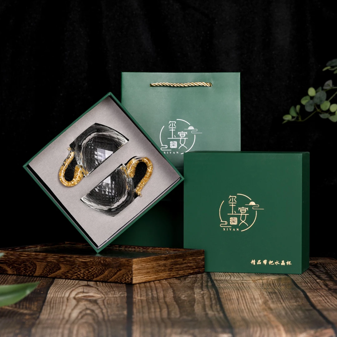 玺宴新款金箔松石水晶切面高档轻奢家用大号咖啡杯茶杯茶具礼盒装